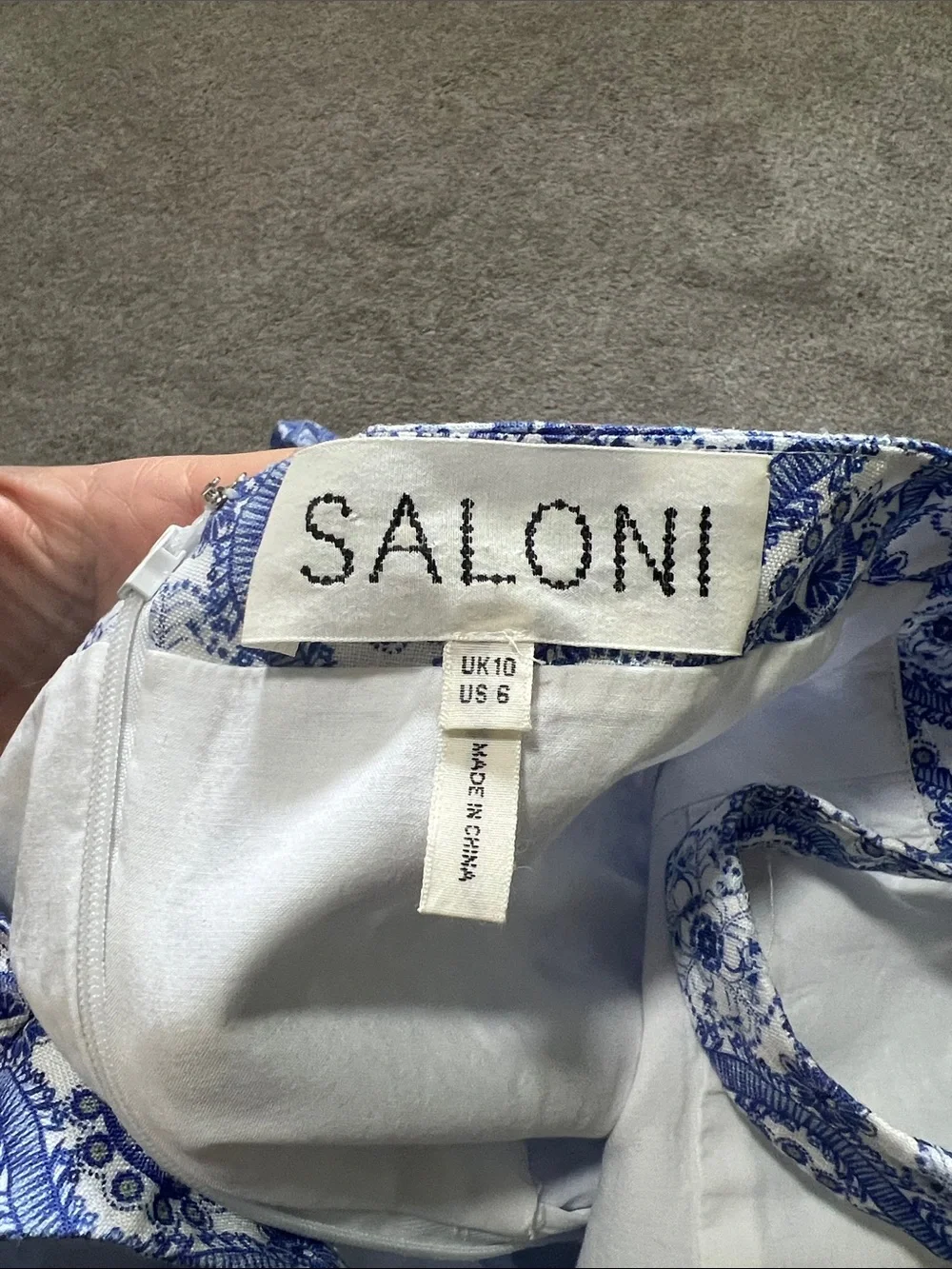 Saloni Rachel Jumpsuit Blue White Floral Lace Print Linen Size 6 Wide Leg‎ Chic
